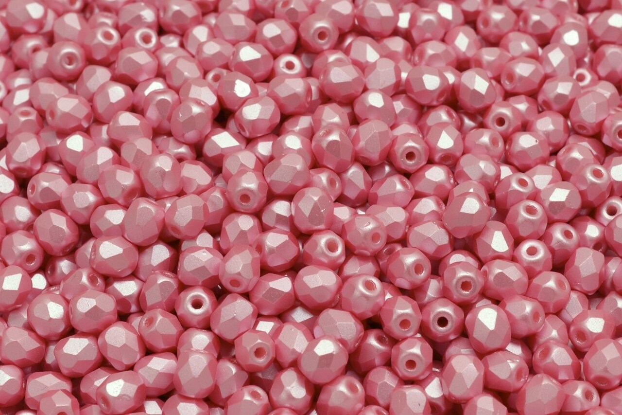 4mm Czech Fire Polish Round Bead, Pastel Pink, 50 pieces